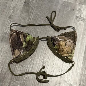 RealTree Camo Bikini Top With Frills and Studs Size L